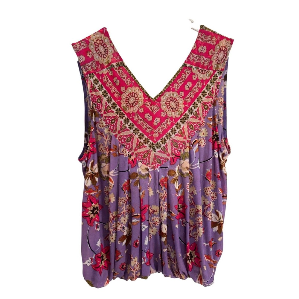 Free People Cobalt Combat MEDIUMTank Top Mesh Floral Surplice Bodice Boho Hippie - Picture 4 of 7